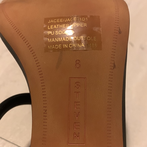 Steven Women's Black Leather Open Toe Cut Out Ankle Strap Heeled Sandals Size 8 - Picture 12 of 12